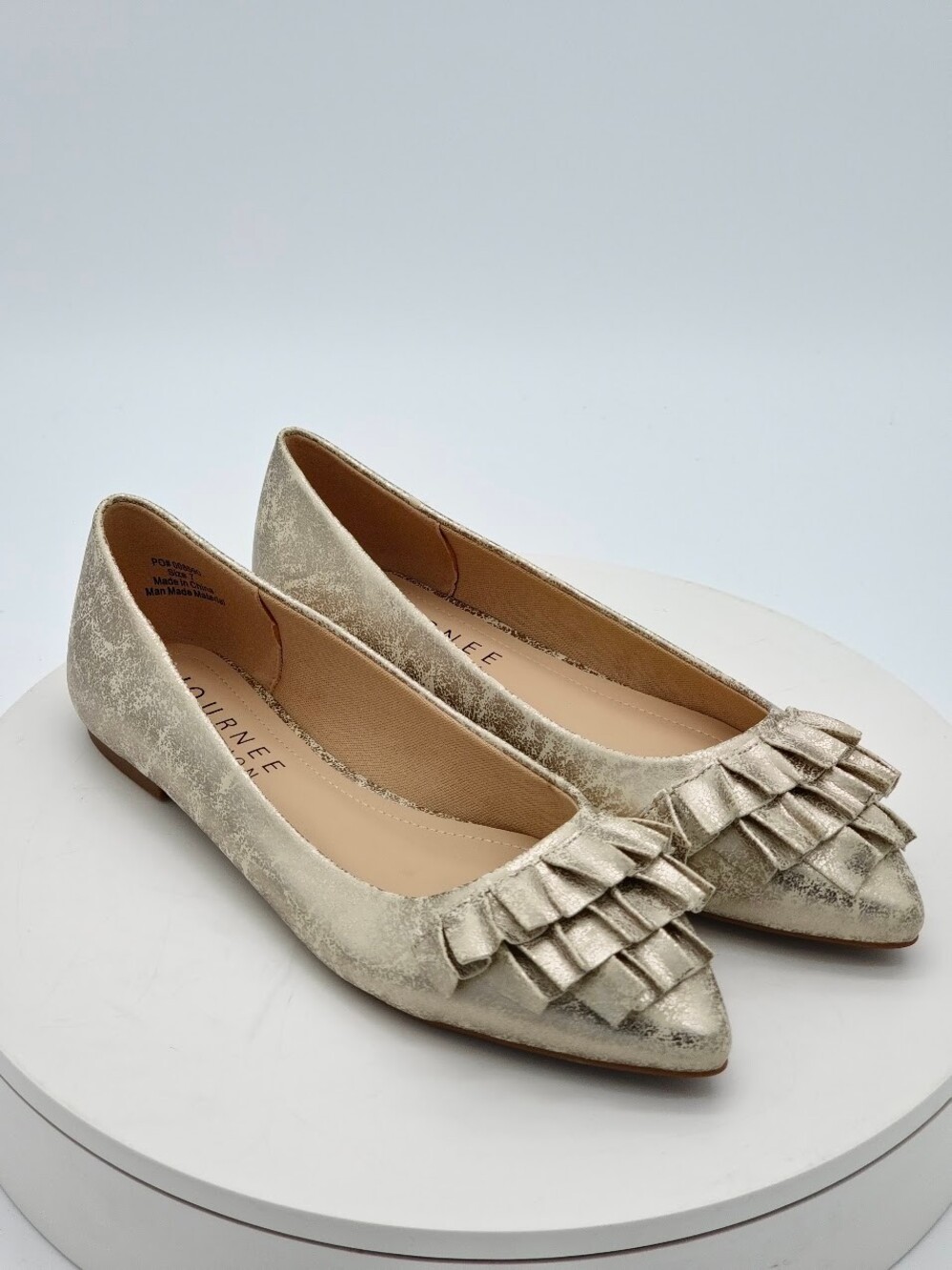 Journee Collection Judy Women’s Gold Ruffle Pointed Toe Flats Size 7 NEW
